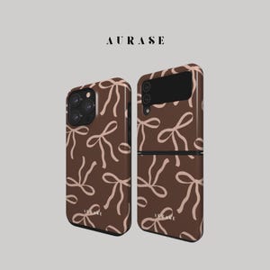 Aesthetic Bows Ribbon Coquette Phone Case iPhone 16 15 14 Samsung Z Flip 6 5 4 Z Fold 4 3 Galaxy A 55 54 S 25 24 Brown Gift Idea Birthday