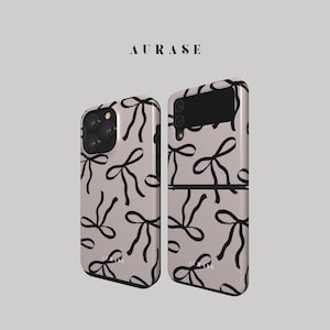 Aesthetic Bows Ribbon Coquette Phone Case iPhone 16 15 14 Samsung Z Flip 6 5 4 Z Fold 4 3 Galaxy A 55 54 S 25 24 Black Gray Gift Birthday
