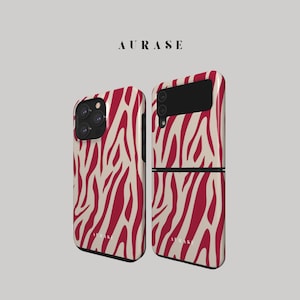 Aesthetic Abstract Phone Case iPhone 16 15 Samsung Z Flip 6 5 4 Z Fold Galaxy A 55 54 S 25 24 Red White Swirl Curves Gift Idea Birthday
