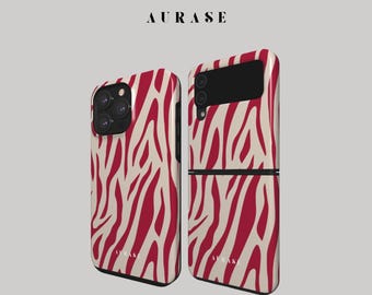 Aesthetic Abstract Phone Case iPhone 17 16 15 Samsung Z Flip 7 6 5 4 Z Galaxy A 55 54 S 25 24 Red White Swirl Curves Gift Idea Birthday