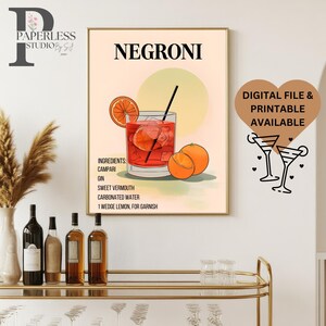 Impressão de Negroni, Decoração de carrinho de bar, Menu de coquetéis, Placa de bebida exclusiva, Impressão de happy hour, Placa de bar de casamento, Arte de parede de bar, Menu de bebidas parcial
