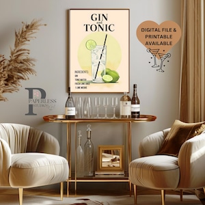Gin Tonic Druck, Barwagen Dekor, Cocktailkarte, Signature Drink Schild, Happy Hour Druck, Hochzeitsbar Schild, Bar Wandkunst, Party Getränkekarte