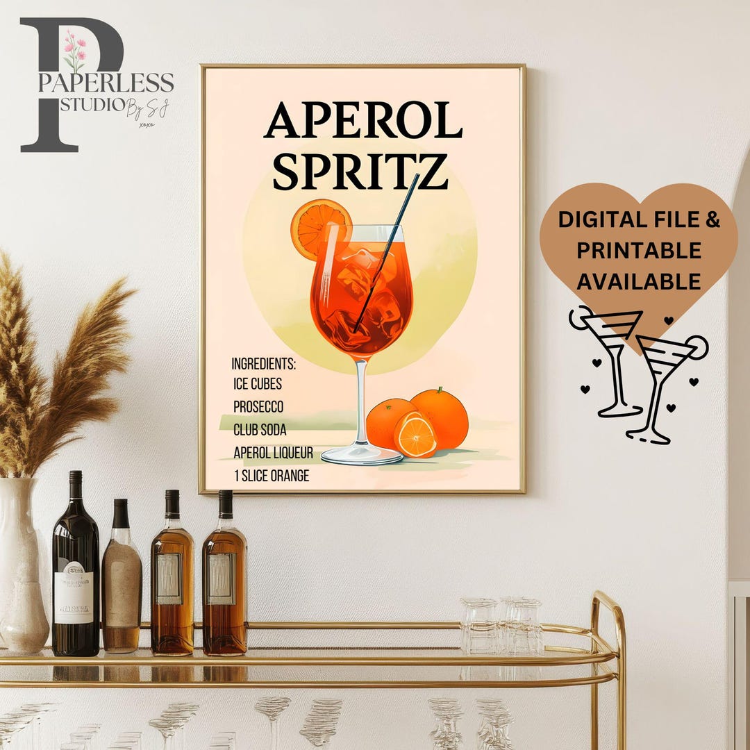 Aperol Spritz Print, Bar Cart Decor, Cocktail Menu, Signature Drink ...
