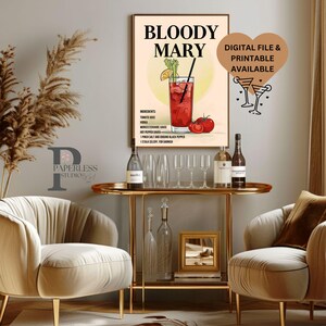 Impressão de Bloody Mary, decoração de carrinho de bar, menu de coquetéis, placa de bebida exclusiva, impressão de happy hour, placa de bar de casamento, arte de parede de bar, menu de bebidas para festa