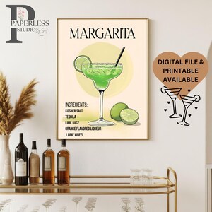 Impressão de margarita, decoração de carrinho de bar, menu de coquetéis, placa de bebida exclusiva, impressão de happy hour, placa de bar de casamento, arte de parede de bar, menu de bebidas para festa