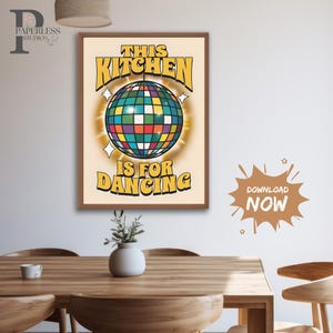 This Kitchen Is For Dancing Print Grün, Disco Ball, Retro Poster, Trendy Poster Wandkunst, Küchendrucke, Küchen Dekoration, Digitales Poster