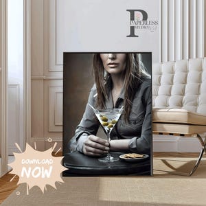 Martini en kaas crackers print, martini print, espresso martini, kustveedrijfster eigenzinnige martini-kunst, leuke cocktailkunst martini stilleven