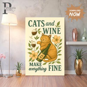 Katzen und Wein Küchen Print, Bunter Küchen Print, Abstraktes Küchen Poster, Küchen Deko, Küchen Print Inspo, Housewarming Geschenk,