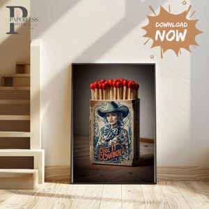 Cool It Cowboy-luciferboekje | Coastal cowgirl millennial kleindochter print toile chinoiserie blauw witte poster western decor trendy muurkunst