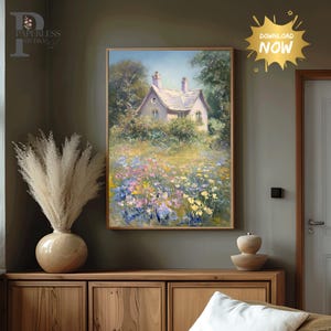 Monet Style French Cottage Wall Art Print, Impressionist Garden Landscape, Countryside Home Decor, Pastel Floral Art, Vintage Cottagecore
