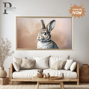 Vintage Easter Bunny Print, Muted Spring Rabbit Painting Printable Wall Art, Animal Cottagecore Decor, Digital Download