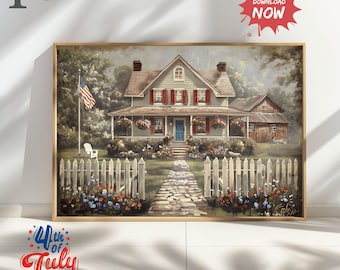 Vintage 4th of July Printable Art | Summer Cottage Americana Decor | Independence Day Wall Print | Farmhouse Style Digital Download