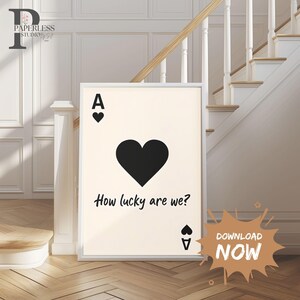 Trendy Ace of Hearts Wall Art Print, How Lucky Are We Poster, Retro Trendy Aesthetic Print, Sage Green Playing Card Poster, Digital Print