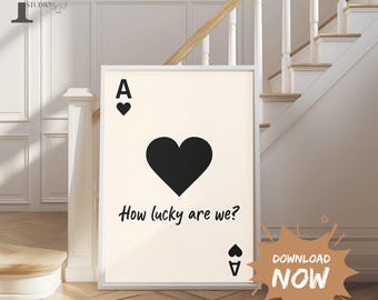 Impresión de arte de pared de moda Ace of Hearts, póster How Lucky Are We, impresión estética retro de moda, póster de naipes verde salvia, impresión digital