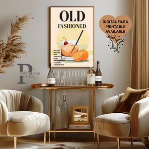 Old Fashioned Druck, Bar Warenkorb Dekor, Cocktailkarte, Signature Drink Schild, Happy Hour Print, Hochzeitsbar Schild, Bar Wandkunst, Party Getränkekarte