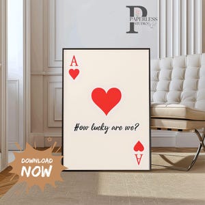 Trendy Ace of Hearts Wall Art Print, How Lucky Are We Poster, Retro Trendy Aesthetic Print, Sage Green Playing Card Poster, Digital Print
