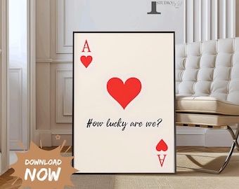 Impresión de arte de pared de moda Ace of Hearts, póster How Lucky Are We, impresión estética retro de moda, póster de naipes verde salvia, impresión digital