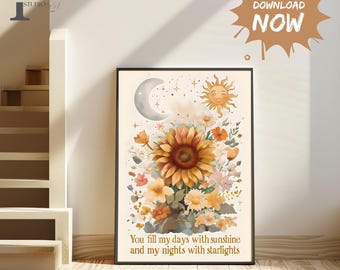 You Are My Sun / Flower illustration / Eco / Nursery Art / Kids Room / Art / Print / Gifts for Her / kids / Flowers / Colour Pop / Bright