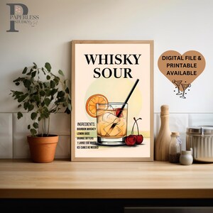 Whisky Sour Druck, Barwagen Dekor, Cocktailkarte, Signature Drink Schild, Happy Hour Druck, Hochzeitsbar Schild, Bar Wandkunst, Party Getränkekarte
