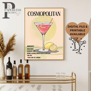 Cosmopolitan Druck, Barwagen Dekor, Cocktailkarte, Signature Getränkeschild, Happy Hour Druck, Hochzeitsbarschild, Bar Wandkunst, Party Getränkekarte