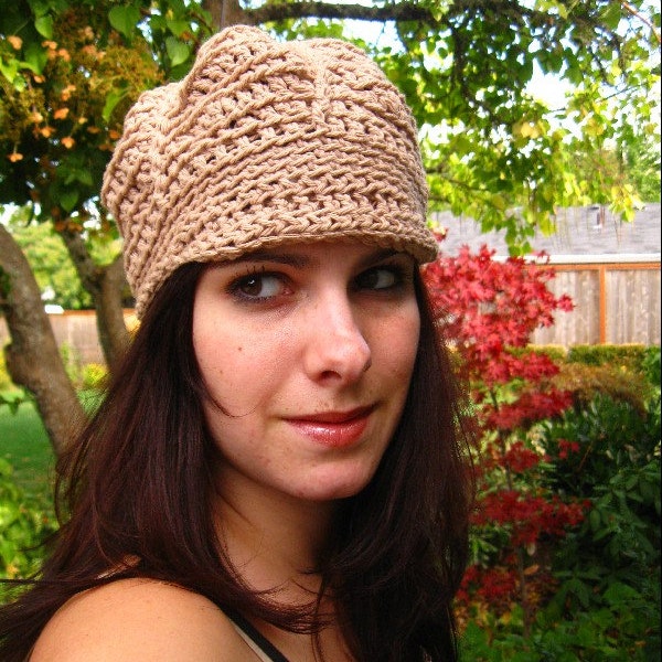 SALE Tan Cotton Newsboy Hat, Beanie, Cabbie Hat