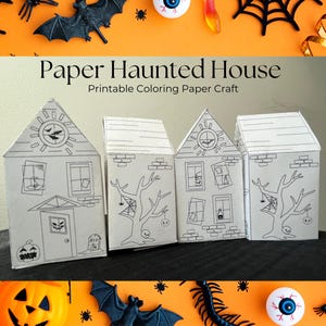 Halloween-Papierhaus Handwerk Aktivität für Kinder, druckbares Halloween Haus Spuk, Kinder Halloween Aktivität, druckbare Papier Handwerk Aktivität