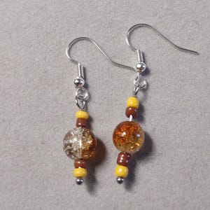 Yellow and Brown Dangle Earrings Silver Ear Wire