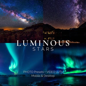20 Luminous Stars Lightroom Presets and LUTs, Milky Way and Aurora, Night Sky Photography, Northern Lights Edits, Starry Cosmic Filters