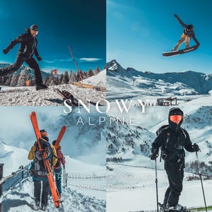 8 Snowy Alpine Lightroom Presets i LUT, Snowy Weather Landscape, Winter Sports Photography, Outdoor Adventure Edits, Snowboarding Filters