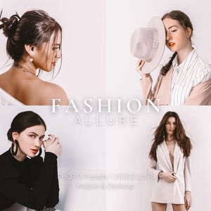 5 Fashion Allure Lightroom Presets and LUTs, Soft Pink Tones, Elegant Portrait Photography, Chic Fashion Influencer Edits, Soft Skin Filters