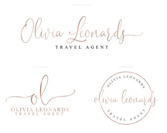 Travel Agent Logo, Travel Logo, Travel Professional Logo, Travel Agent Marketing Kit, Travel Advisor Logo, Rose Gold Travel Logo