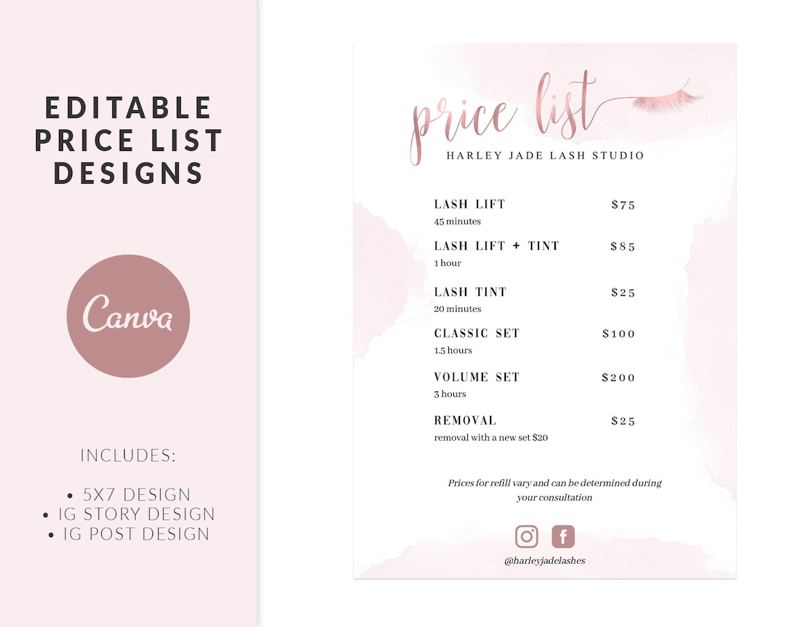 Eyelash Extension Price List Template