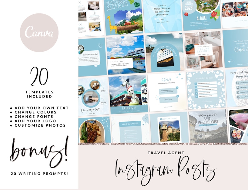 Travel Agent Social Media Posts, Travel Agent Templates, Travel Agent Instagram Posts, Content Calendar, Writing Prompts, Canva Templates image 2