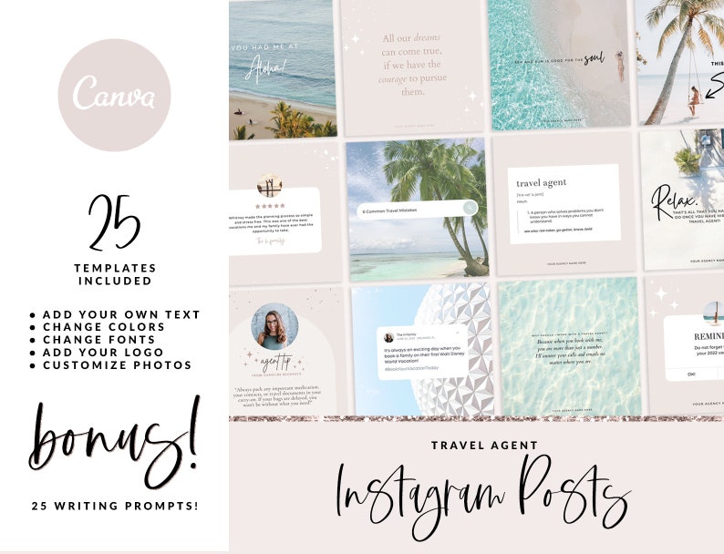 Travel Agent Instagram Post Templates Canva Social Media Templates Instagram Quotes Travel Agent Marketing Content Calendar Writing Prompts image 2