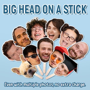 Big Head On A Stick, Face on A Stick Big Head Cutouts Big Head Graduation Face Bachelorette Party Sports Game Birthday Decorations Fat Head