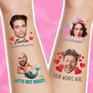 Bachelorette Tattoo Party Favours, Face tattoo bachelorette, Custom temporary tattoo, Groom&#39;s Face Tattoo| Bride Tattoo, Unique Party Favour