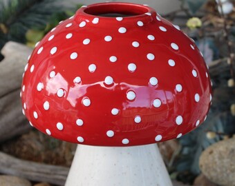 Ceramic Mushroom Planters 1  Red  Succulent Kitchen Window pots     Poison only if ...eaten  fly agaric Amanita muscaria,