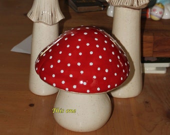 Garden Ceramic MUSHROOM Statue Large RED AMANITA fly Fairy Garden Toadstool  Gnomes red  Poison  pottery