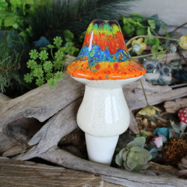 Water Spike   Mushroom XL  Toadstool Ceramic MUSHROOM Statue   Water Globe - Plant tender - water spike   custom made Tie Dyed