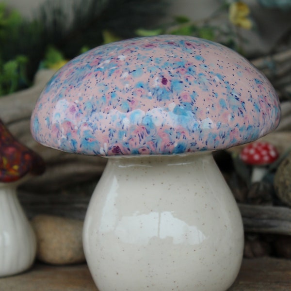 Garden Ceramic MUSHROOM Statue Large purple  Psychedelic    AMANITA fly Fairy Garden Toadstool  Gnomes   OOAK