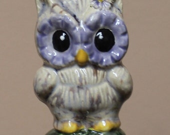 Ceramic Owl plant spike  water tender for planters pots or gardens  lavender purple   glazed     Plant vacation feeder cm wcm