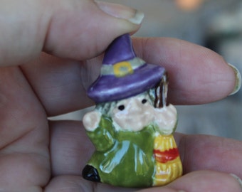 Witch with broom  miniature ceramic terrarium dollhouse size  pottery fall Pottery fall  PM