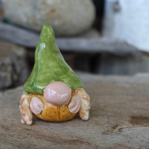 Garden Gnome  Terrarium  Magical gnome with a Fabulous Girl Lady Gnome w pumpkin belly     Miniature ceramic garden gnome hand sculpt