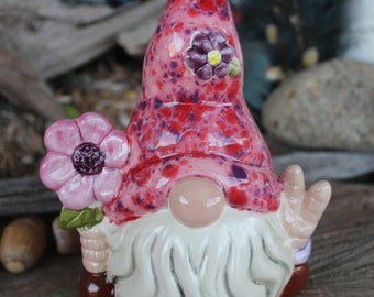 Nordic Garden Gnome Peace Hippy styled Traveling Sized Pink gnome Groovy Crystal glazed GNOME for the Holidays