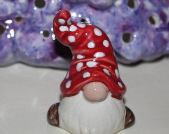 Garden Gnome miniature 2" tall   Tiny red polka dotted    hat Gnome for the HOLIDAYS! ring holder