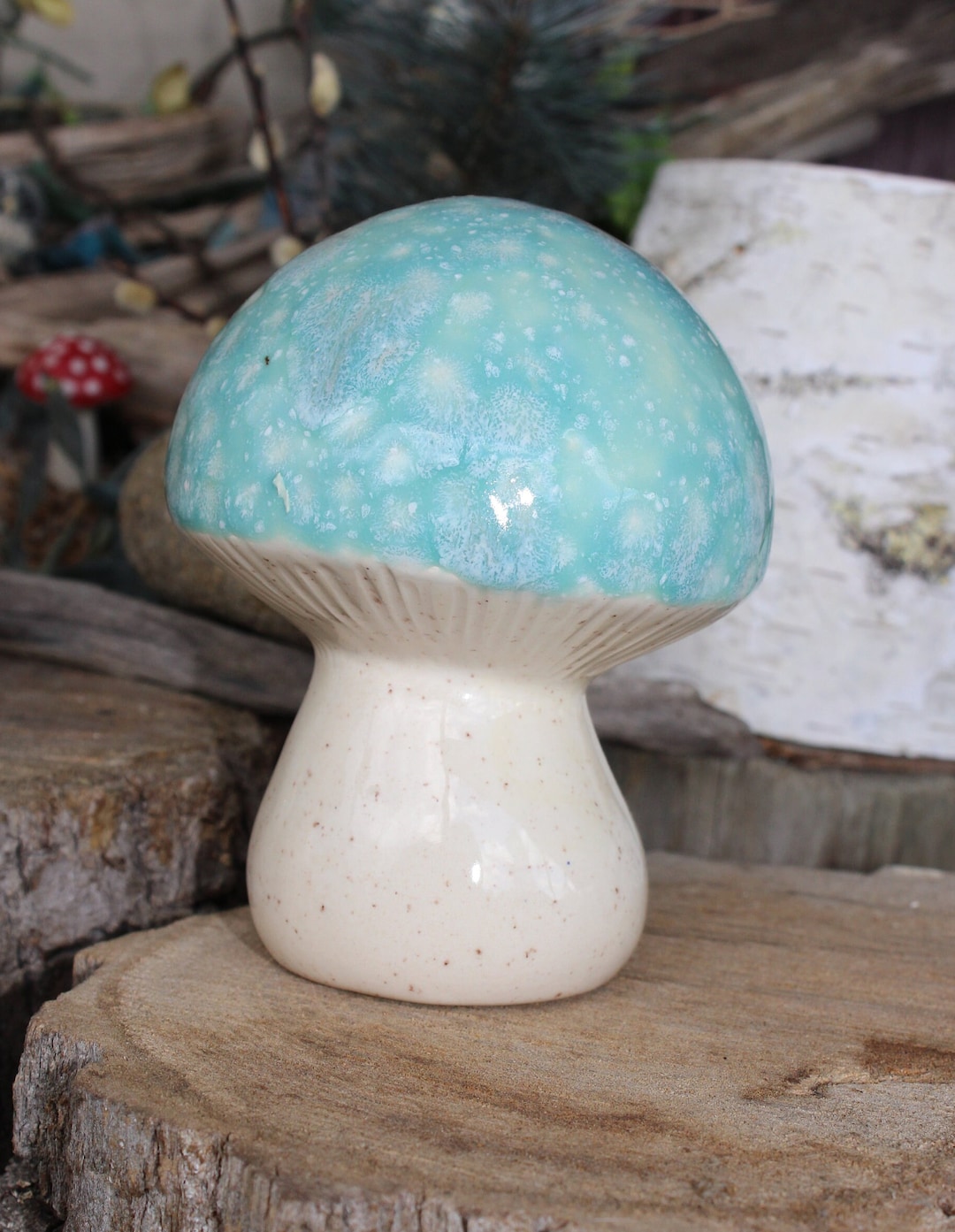 Ceramic Garden Mushroom Button Round Top Fabulous Seafoam Turquoise
