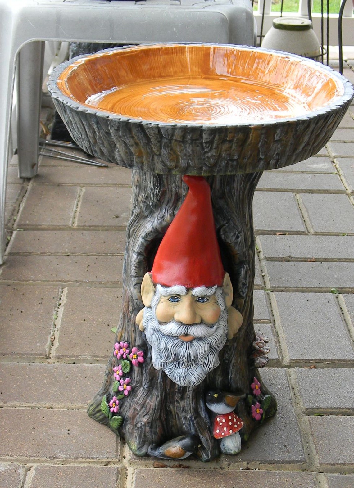 Gnome Tree Stump Bird Bath Log slice top ceramic ooak Etsy