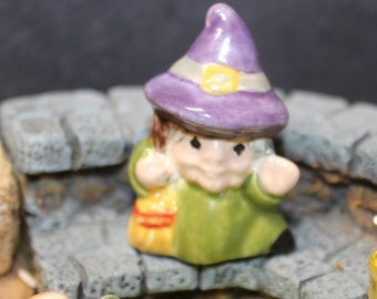 Witch with broom   miniature ceramic terrarium dollhouse size  pottery fall Pottery fall  PM