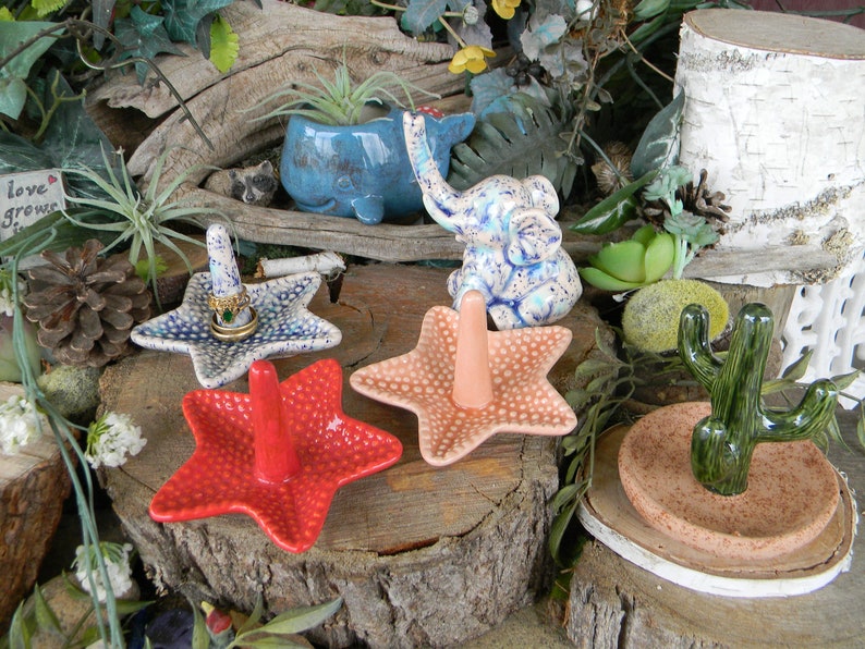 Starfish Ring Dish Jewelry holder ceramic Ring bearer pottery green wedding Beach Ocean Life Decor handmade pottery gifts under 15