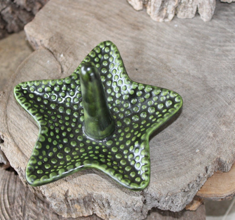 Starfish Ring Dish Jewelry holder ceramic Ring bearer pottery green wedding Beach Ocean Life Decor handmade pottery gifts under 15